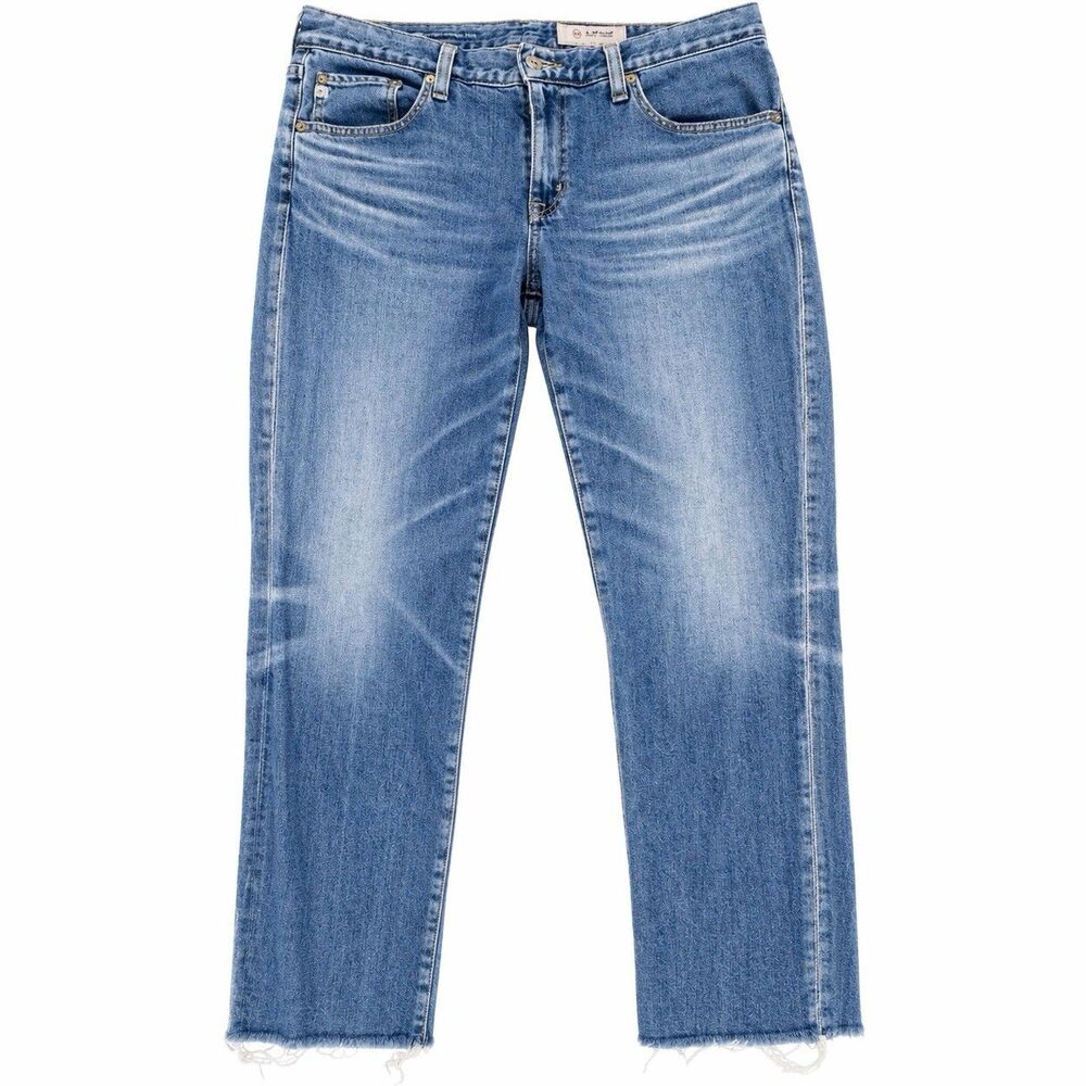 AG Ex-Boyfriend Slim Jeans Womens 28R Light Wash Raw Hem Cropped Ankle - Picture 2 of 7